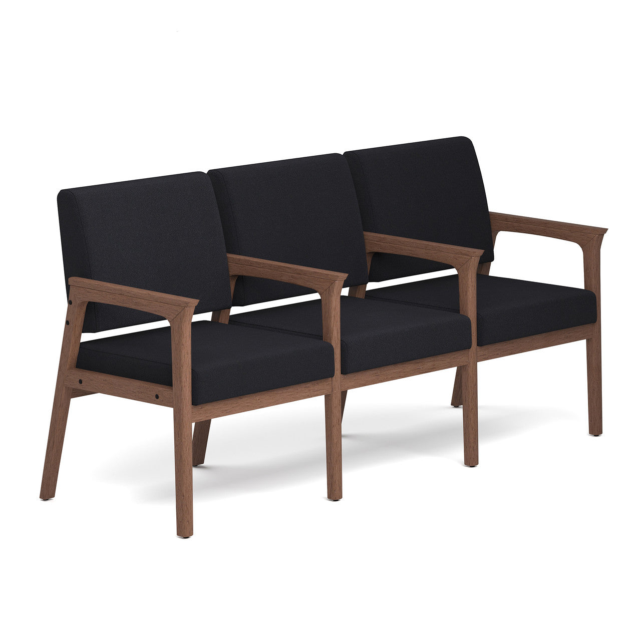 OfficeSource Aiden 3-Seater with Full Arm - Modern Walnut Frame - Black Fabric