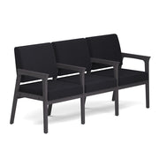 OfficeSource Aiden 3-Seater with Full Arm - Coastal Gray Frame - Black Fabric