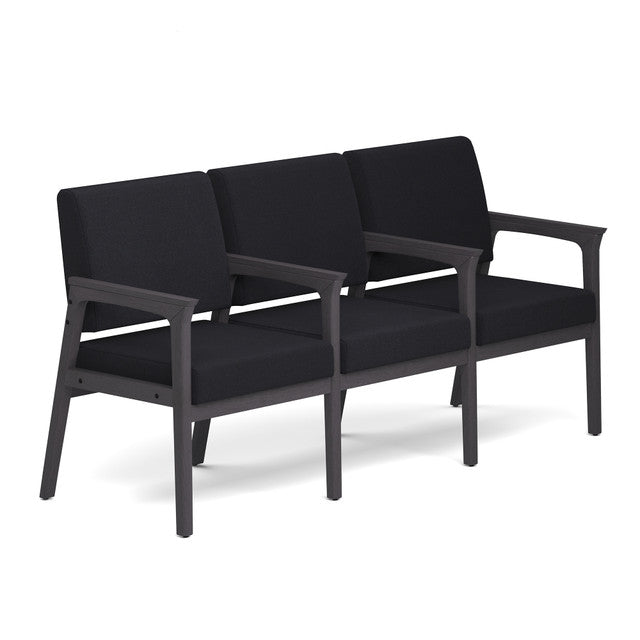 OfficeSource Aiden 3-Seater with Full Arm - Coastal Gray Frame - Black Fabric