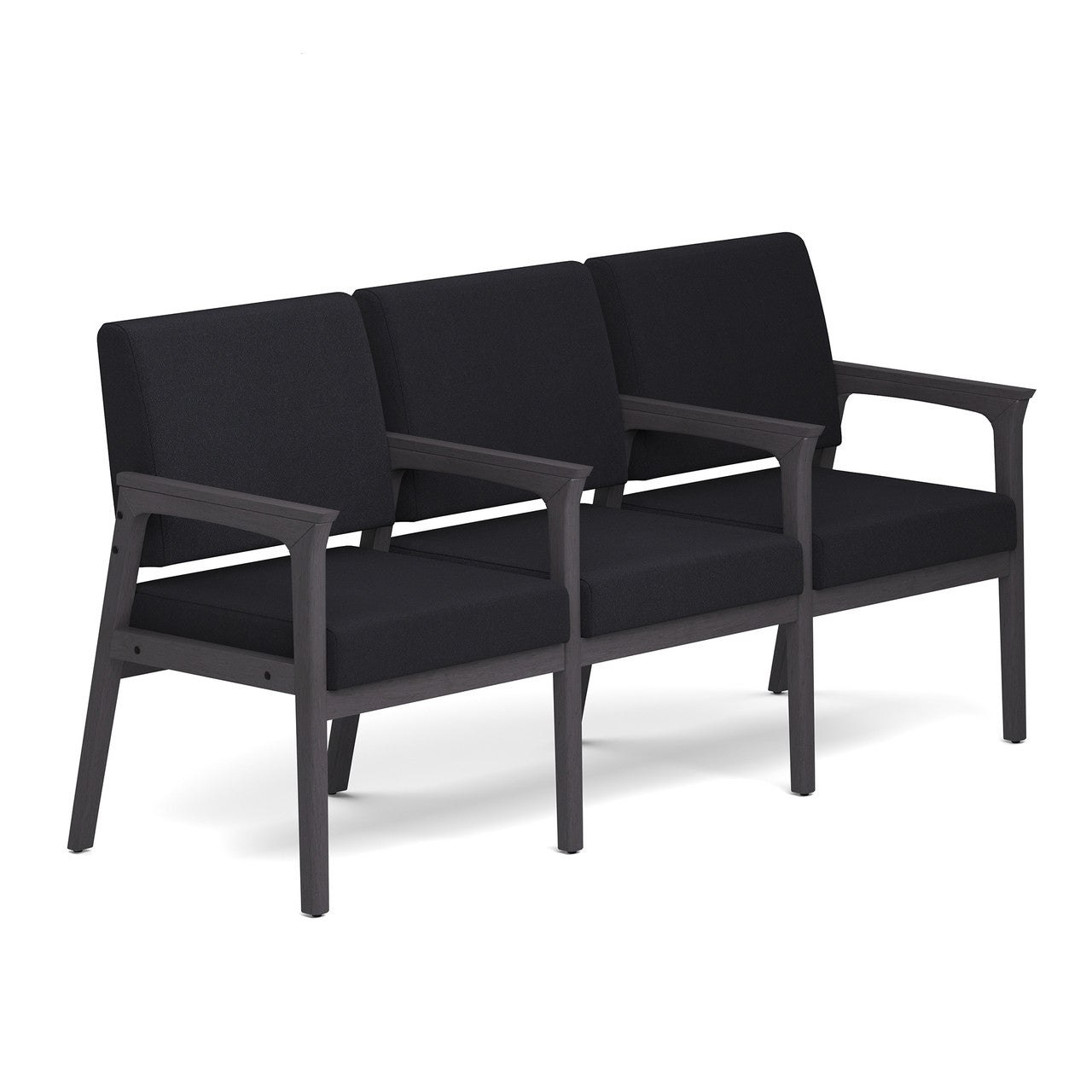OfficeSource Aiden 3-Seater with Full Arm - Coastal Gray Frame - Black PU Leather