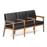 OfficeSource Aiden 3-Seater with Full Arm - Natural Frame - Black PU Leather