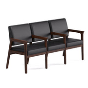 OfficeSource Aiden 3-Seater with Full Arm - Mocha Frame - Black PU Leather