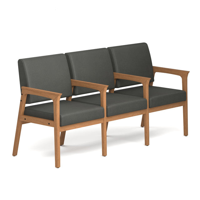 OfficeSource Aiden 3-Seater with Full Arm - Natural Frame - Smoke PU Leather