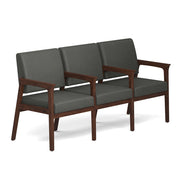 OfficeSource Aiden 3-Seater with Full Arm - Mocha Frame - Smoke PU Leather