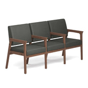 OfficeSource Aiden 3-Seater with Full Arm - Modern Walnut Frame - Smoke PU Leather