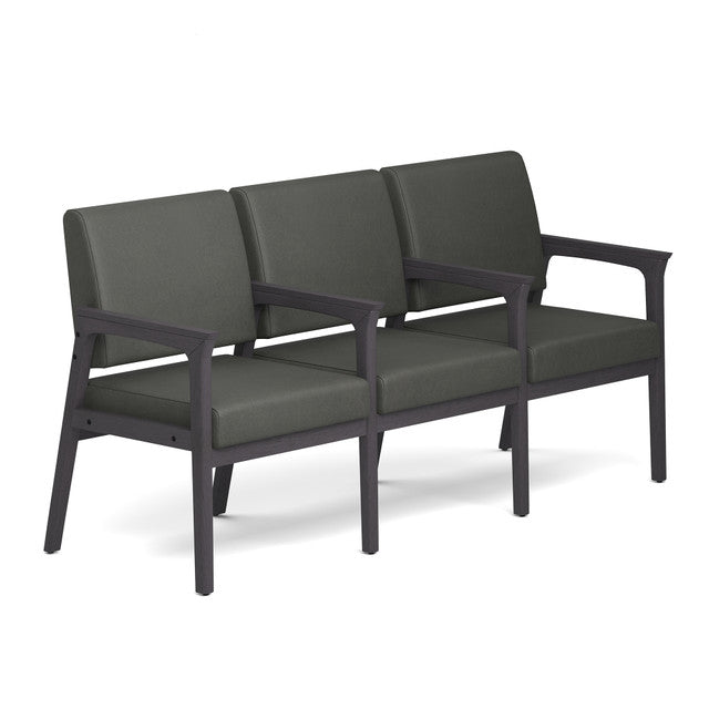 OfficeSource Aiden 3-Seater with Full Arm - Coastal Gray Frame - Smoke PU Leather