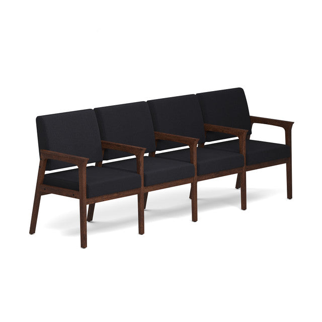 OfficeSource Aiden 4-Seater with Full Arm - Mocha Frame - Black Fabric