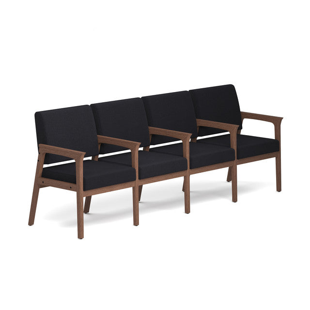 OfficeSource Aiden 4-Seater with Full Arm - Modern Walnut Frame - Black Fabric