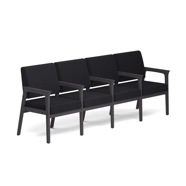 OfficeSource Aiden 4-Seater with Full Arm - Coastal Gray Frame - Black Fabric