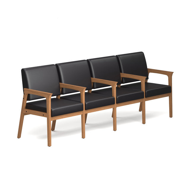 OfficeSource Aiden 4-Seater with Full Arm - Natural Frame - Black PU Leather