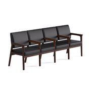 OfficeSource Aiden 4-Seater with Full Arm - Mocha Frame - Black PU Leather