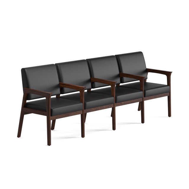 OfficeSource Aiden 4-Seater with Full Arm - Mocha Frame - Black PU Leather