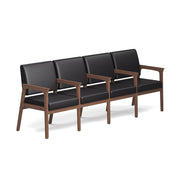 OfficeSource Aiden 4-Seater with Full Arm - Modern Walnut Frame - Black PU Leather