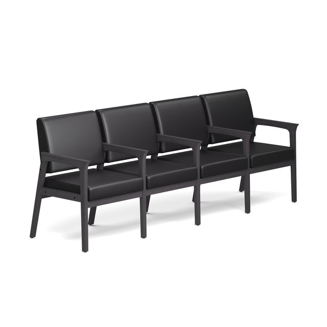 OfficeSource Aiden 4-Seater with Full Arm - Coastal Gray Frame - Black PU Leather