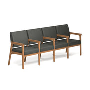 OfficeSource Aiden 4-Seater with Full Arm - Natural Frame - Smoke PU Leather