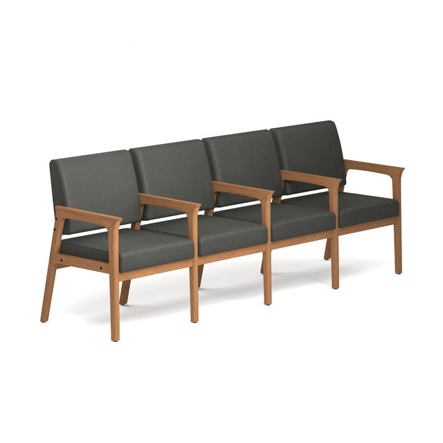 OfficeSource Aiden 4-Seater with Full Arm - Natural Frame - Smoke PU Leather