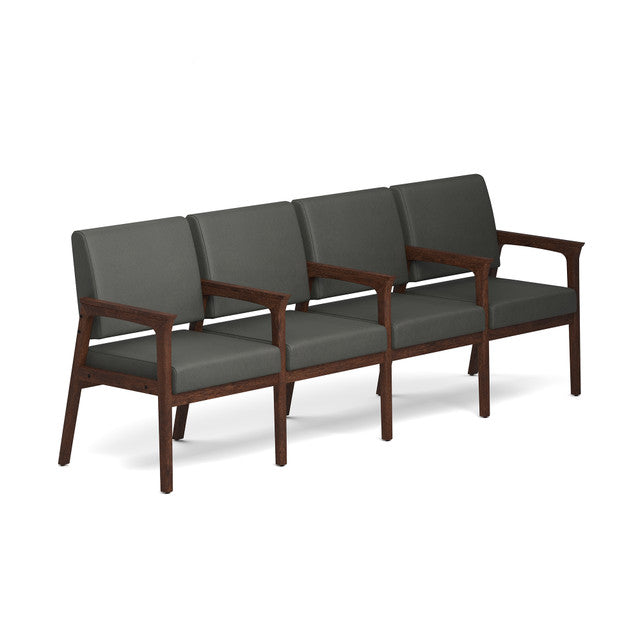OfficeSource Aiden 4-Seater with Full Arm - Mocha Frame - Smoke PU Leather