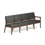 OfficeSource Aiden 4-Seater with Full Arm - Modern Walnut Frame - Smoke PU Leather