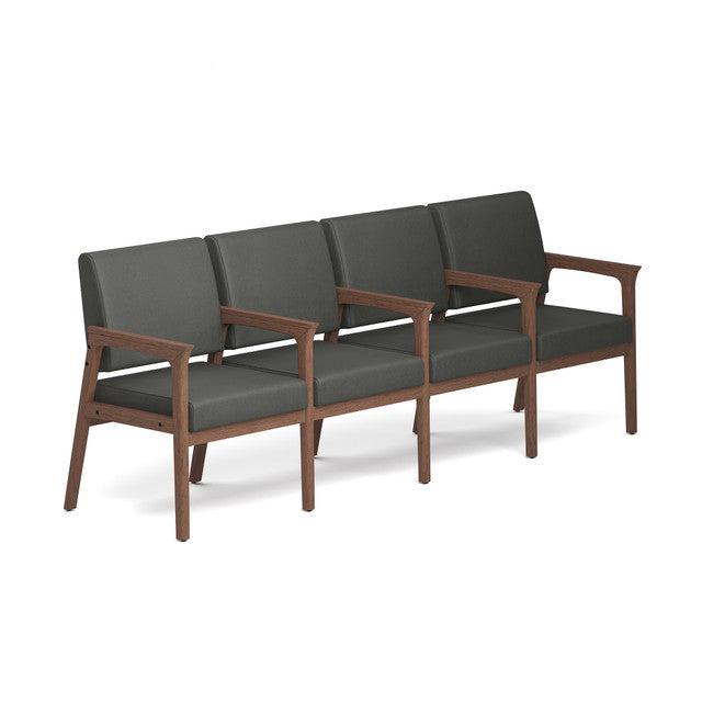 OfficeSource Aiden 4-Seater with Full Arm - Modern Walnut Frame - Smoke PU Leather