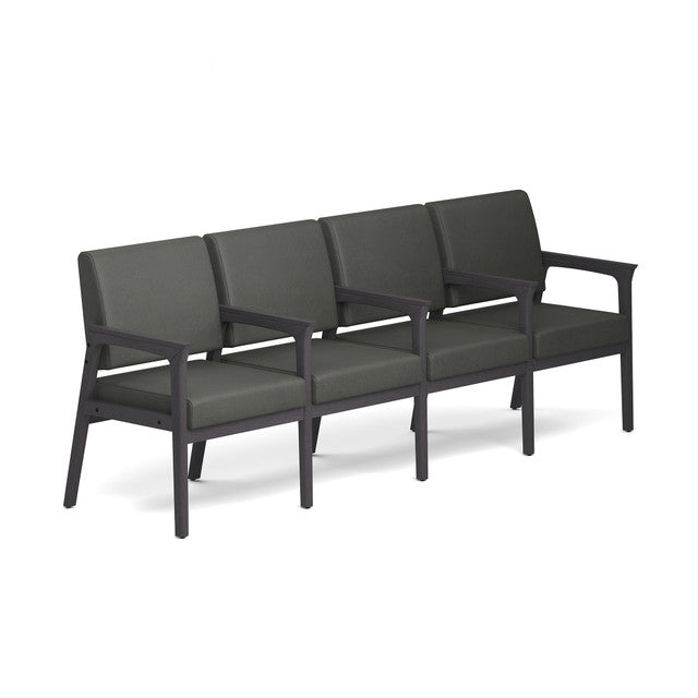 OfficeSource Aiden 4-Seater with Full Arm - Coastal Gray Frame - Smoke PU Leather