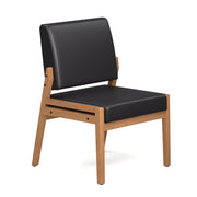 OfficeSource Aiden Single Seat with Half Arm - Natural Frame - Black PU Leather
