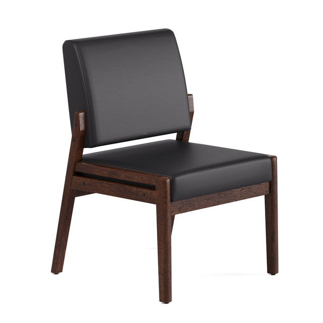 OfficeSource Aiden Single Seat with Half Arm - Mocha Frame - Black PU Leather