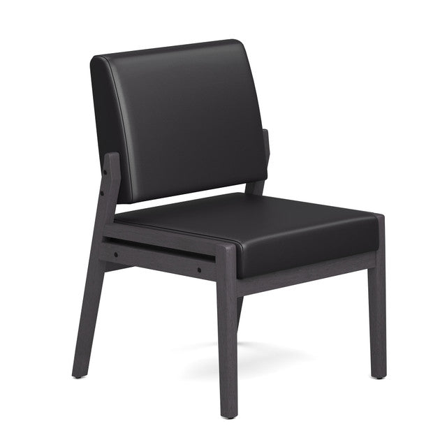 OfficeSource Aiden Single Seat with Half Arm - Coastal Gray Frame - Black PU Leather