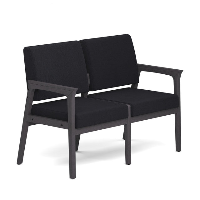 OfficeSource Aiden 2-Seater with Half Arm - Coastal Gray Frame - Black Fabric