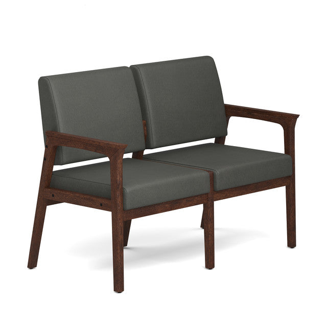 OfficeSource Aiden 2-Seater with Half Arm - Mocha Frame - Smoke PU Leather