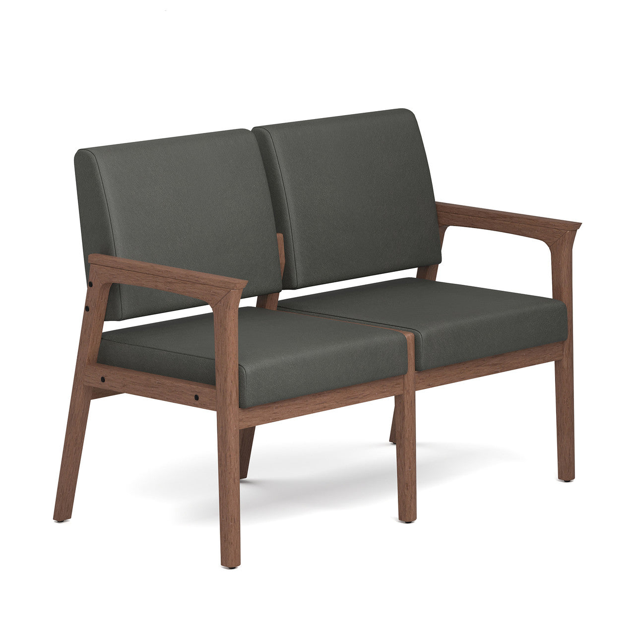 OfficeSource Aiden 2-Seater with Half Arm - Modern Walnut Frame - Smoke PU Leather