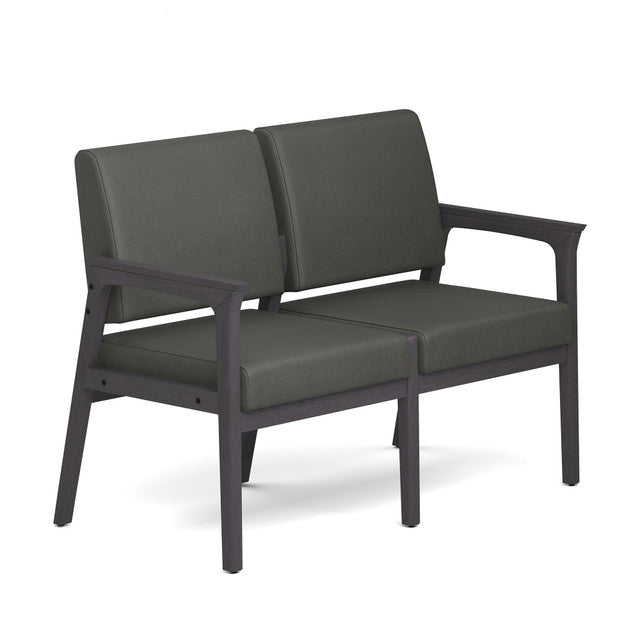 OfficeSource Aiden 2-Seater with Half Arm - Coastal Gray Frame - Smoke PU Leather