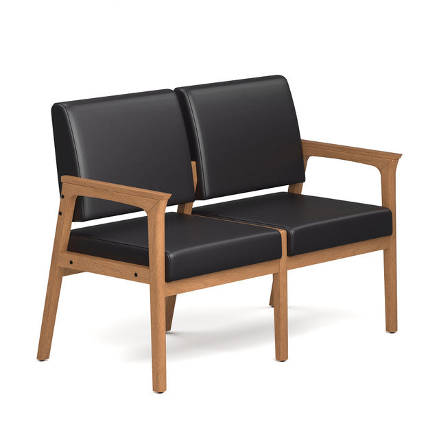 OfficeSource Aiden 2-Seater with Half Arm - Natural Frame - Black PU Leather