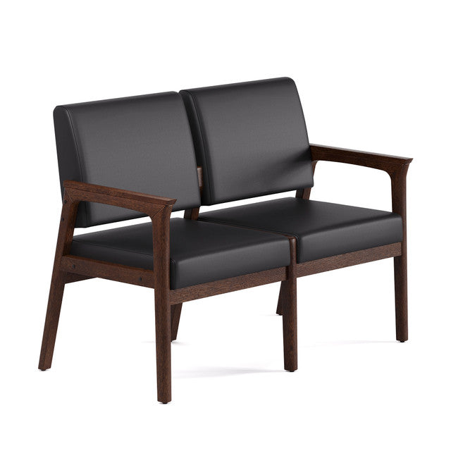 OfficeSource Aiden 2-Seater with Half Arm - Mocha Frame - Black PU Leather