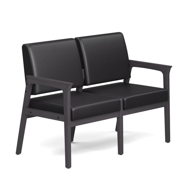 OfficeSource Aiden 2-Seater with Half Arm - Coastal Gray Frame - Black PU Leather