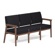 OfficeSource Aiden 3-Seater with Half Arm - Modern Walnut Frame - Black Fabric