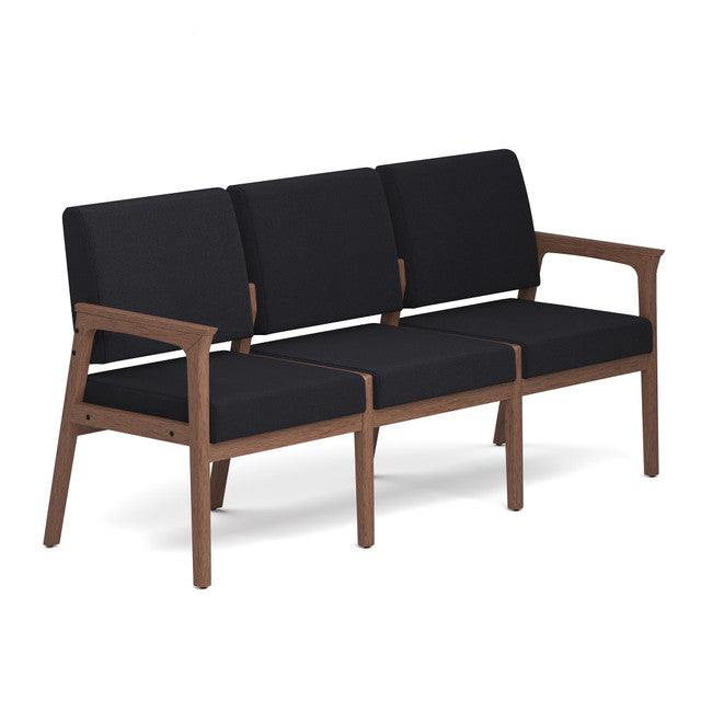 OfficeSource Aiden 3-Seater with Half Arm - Modern Walnut Frame - Black Fabric