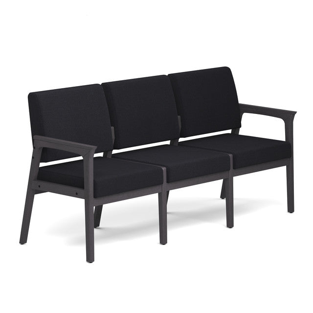 OfficeSource Aiden 3-Seater with Half Arm - Coastal Gray Frame - Black Fabric
