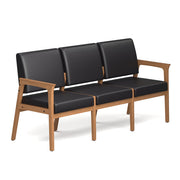 OfficeSource Aiden 3-Seater with Half Arm - Natural Frame - Black PU Leather