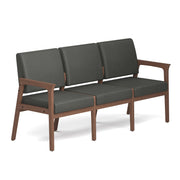 OfficeSource Aiden 3-Seater with Half Arm - Modern Walnut Frame - Smoke PU Leather