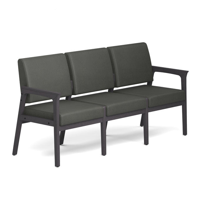 OfficeSource Aiden 3-Seater with Half Arm - Coastal Gray Frame - Smoke PU Leather