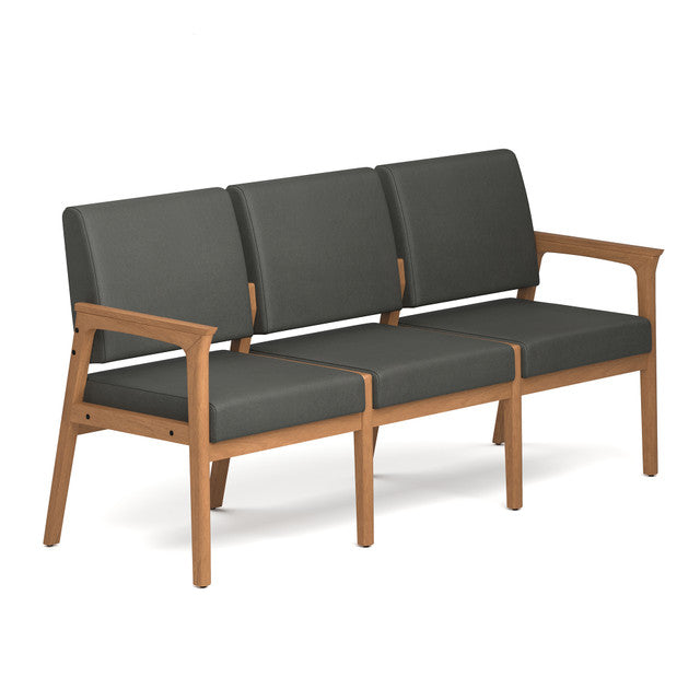OfficeSource Aiden 3-Seater with Half Arm - Natural Frame - Smoke PU Leather