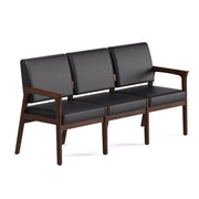 OfficeSource Aiden 3-Seater with Half Arm - Mocha Frame - Black PU Leather
