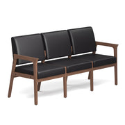 OfficeSource Aiden 3-Seater with Half Arm - Modern Walnut Frame - Black PU Leather