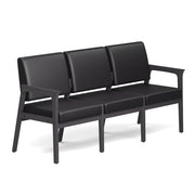 OfficeSource Aiden 3-Seater with Half Arm - Coastal Gray Frame - Black PU Leather