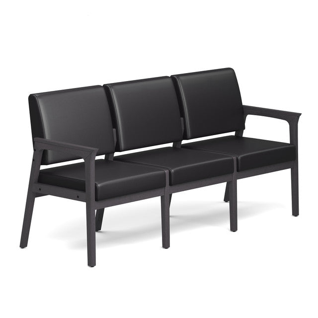 OfficeSource Aiden 3-Seater with Half Arm - Coastal Gray Frame - Black PU Leather