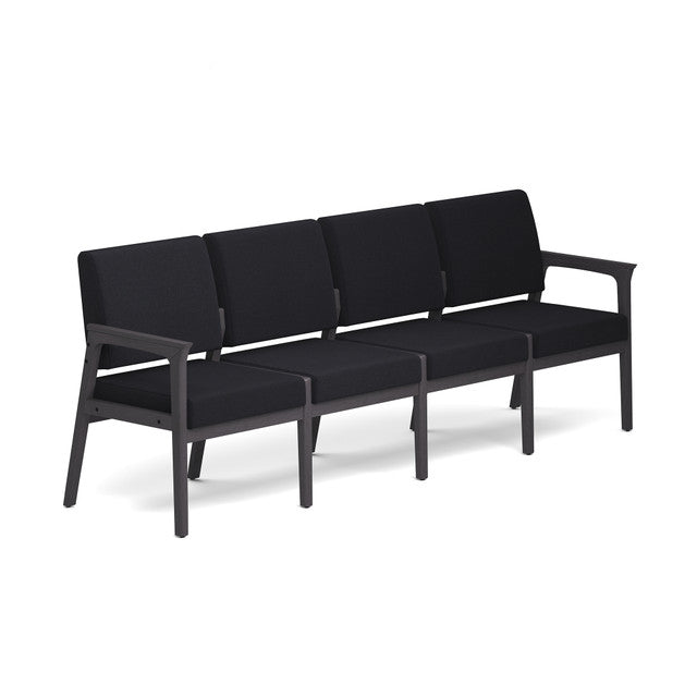 OfficeSource Aiden 4-Seater with Half Arm - Coastal Gray Frame - Black Fabric