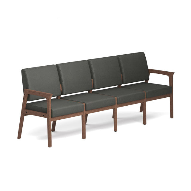 OfficeSource Aiden 4-Seater with Half Arm - Modern Walnut Frame - Smoke PU Leather