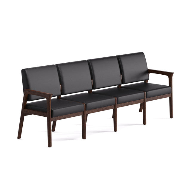 OfficeSource Aiden 4-Seater with Half Arm - Mocha Frame - Black PU Leather