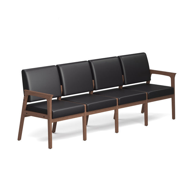 OfficeSource Aiden 4-Seater with Half Arm - Modern Walnut Frame - Black PU Leather
