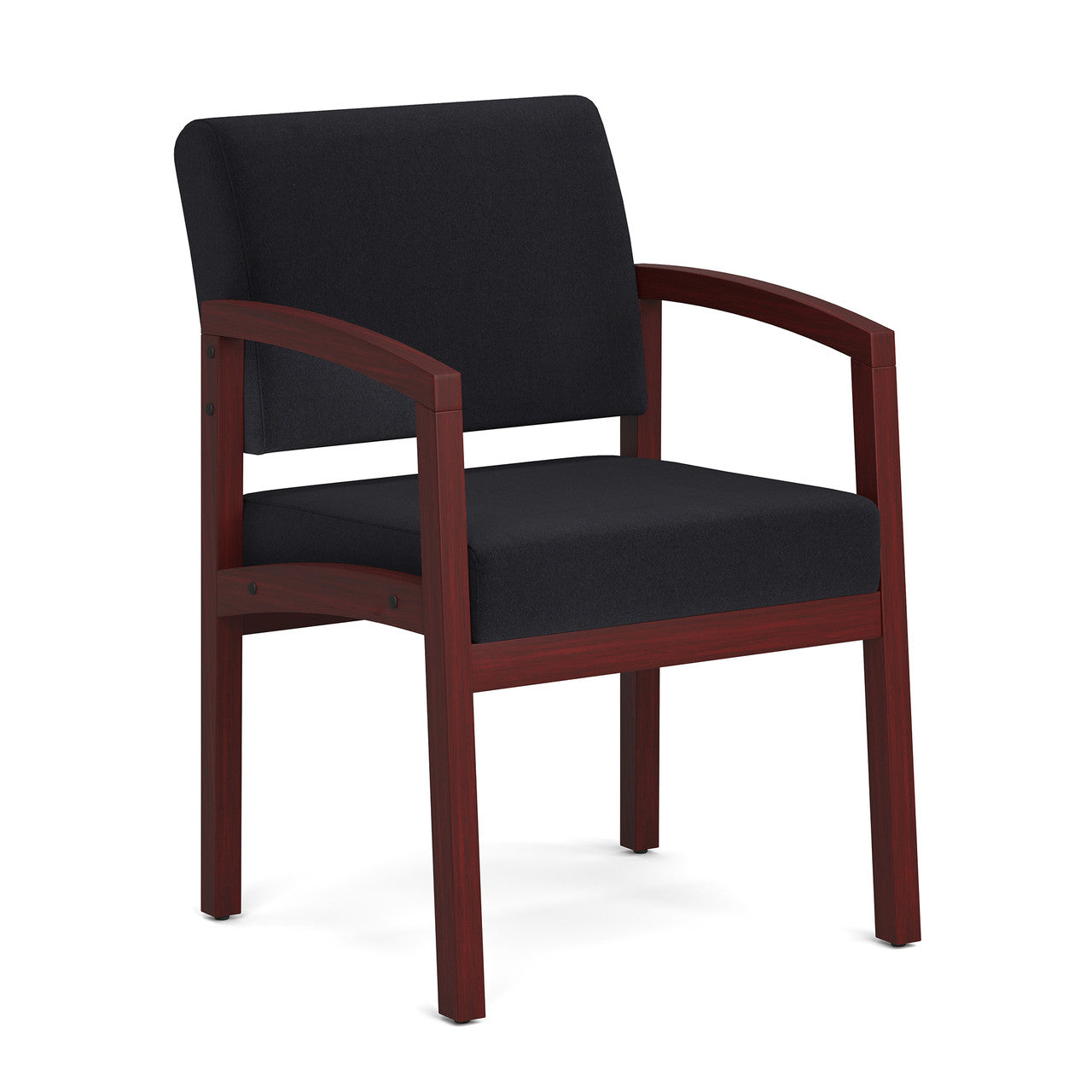 OfficeSource Baker Single Seat with Full Arm - Mahogany Frame - Black Fabric